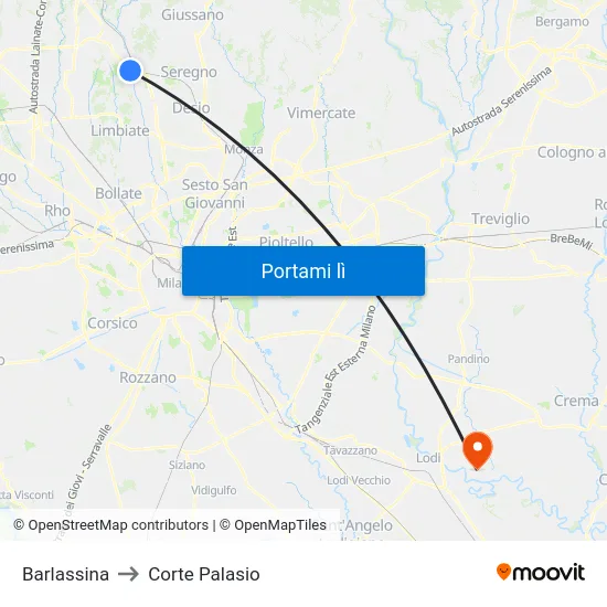 Barlassina to Corte Palasio map