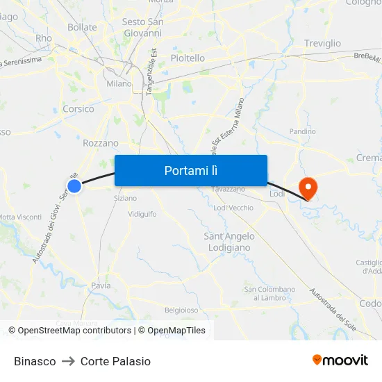 Binasco to Corte Palasio map