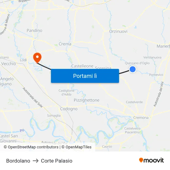 Bordolano to Corte Palasio map