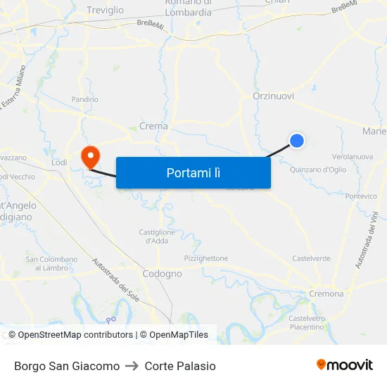 Borgo San Giacomo to Corte Palasio map