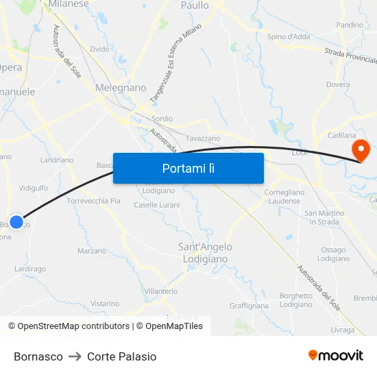 Bornasco to Corte Palasio map