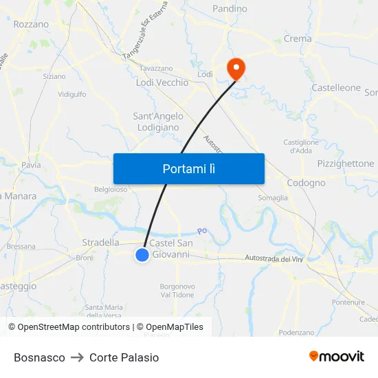 Bosnasco to Corte Palasio map