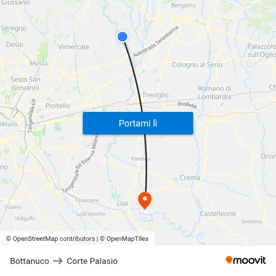 Bottanuco to Corte Palasio map