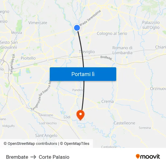 Brembate to Corte Palasio map