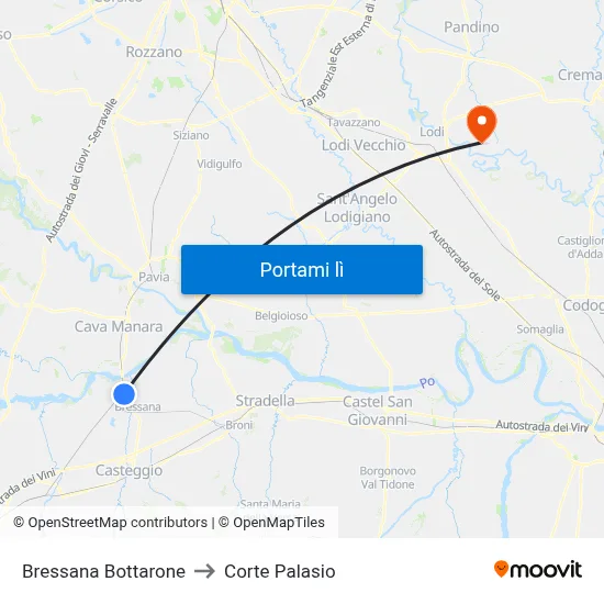 Bressana Bottarone to Corte Palasio map