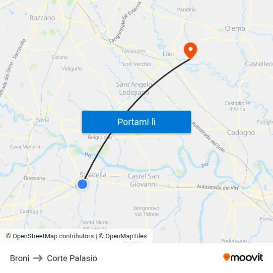 Broni to Corte Palasio map