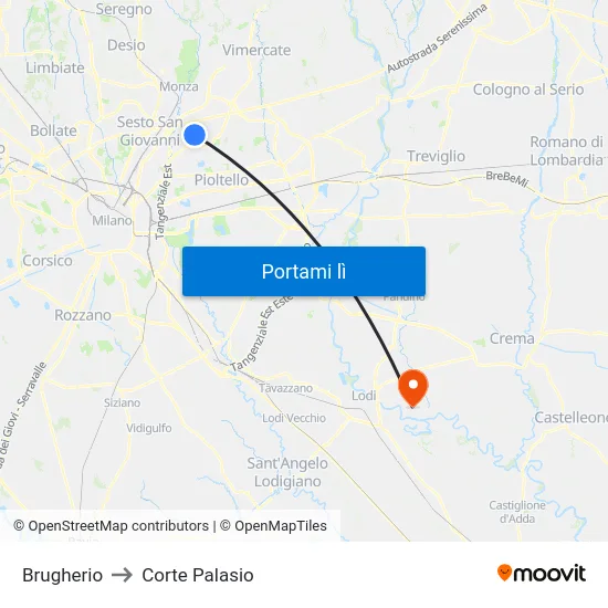 Brugherio to Corte Palasio map