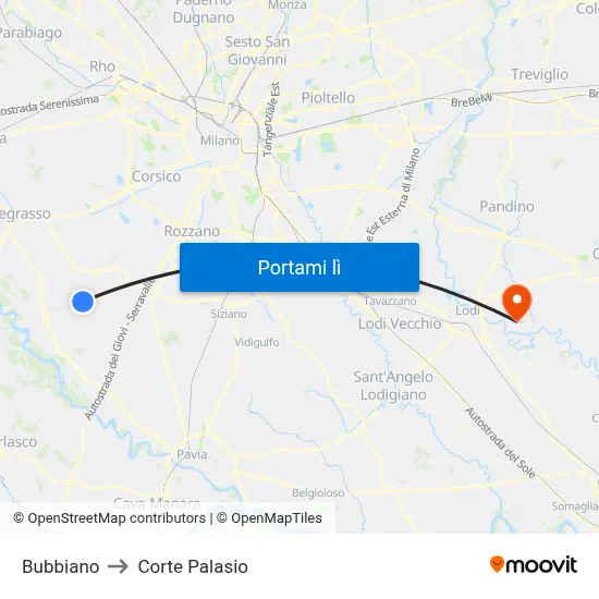 Bubbiano to Corte Palasio map