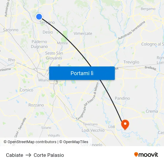 Cabiate to Corte Palasio map