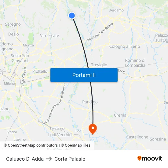 Calusco D' Adda to Corte Palasio map