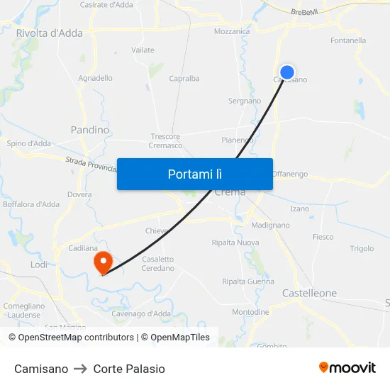 Camisano to Corte Palasio map