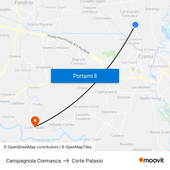 Campagnola Cremasca to Corte Palasio map
