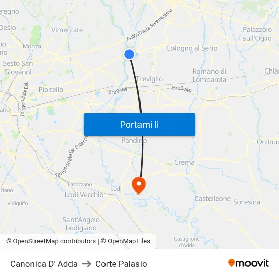 Canonica D' Adda to Corte Palasio map
