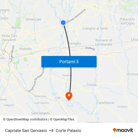 Capriate San Gervasio to Corte Palasio map