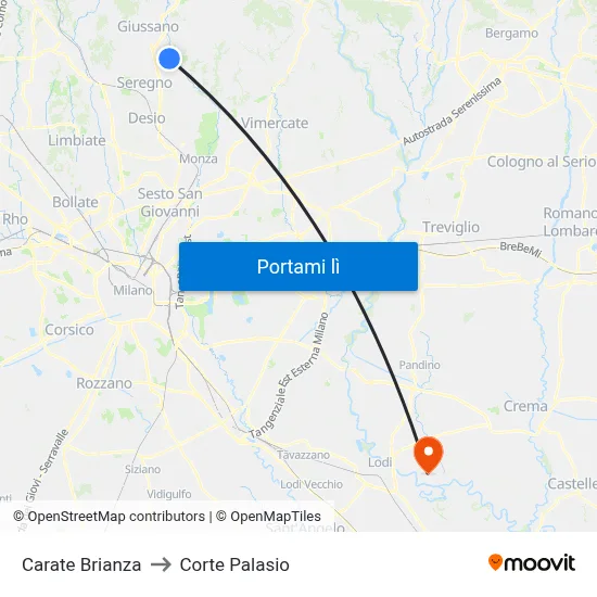 Carate Brianza to Corte Palasio map