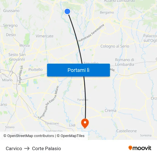 Carvico to Corte Palasio map