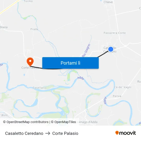 Casaletto Ceredano to Corte Palasio map
