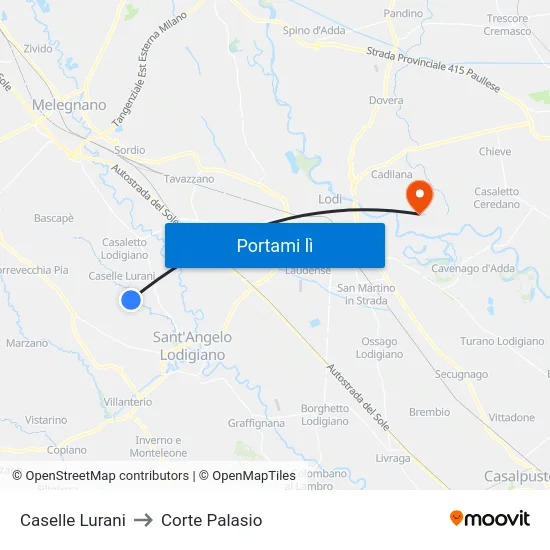 Caselle Lurani to Corte Palasio map