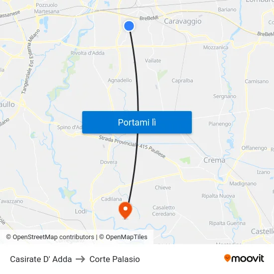 Casirate D' Adda to Corte Palasio map