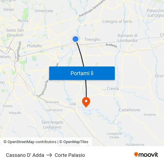 Cassano D' Adda to Corte Palasio map