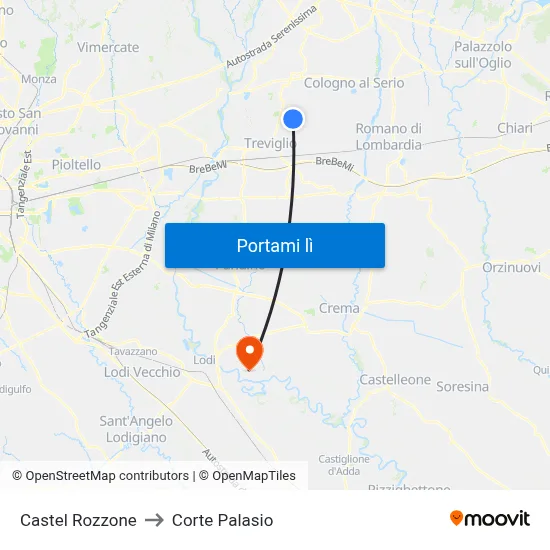 Castel Rozzone to Corte Palasio map