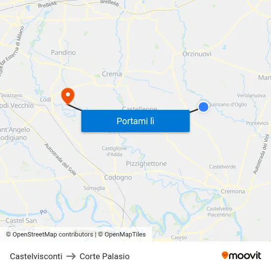 Castelvisconti to Corte Palasio map