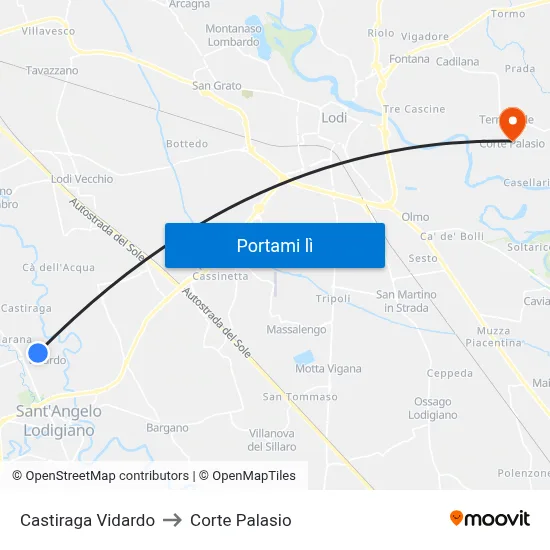 Castiraga Vidardo to Corte Palasio map