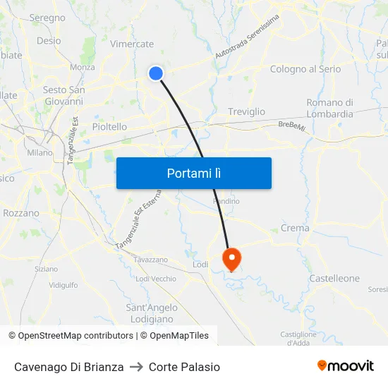 Cavenago Di Brianza to Corte Palasio map