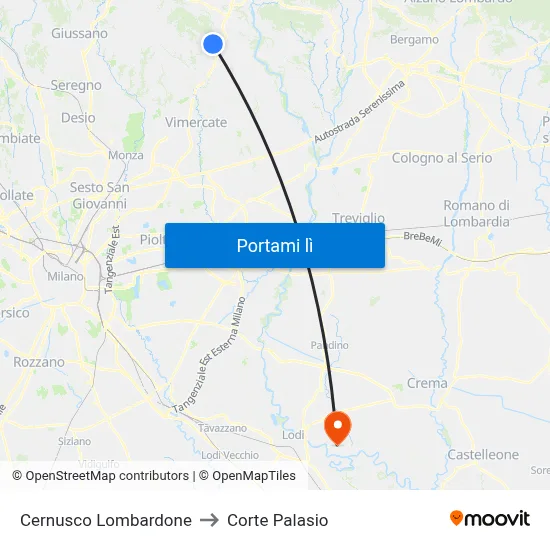 Cernusco Lombardone to Corte Palasio map