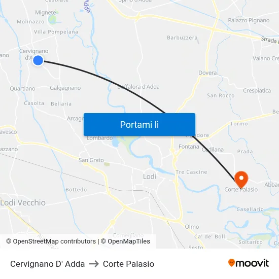 Cervignano D' Adda to Corte Palasio map