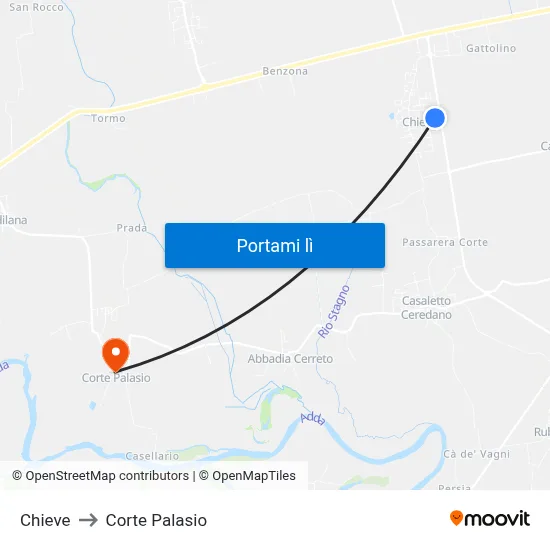 Chieve to Corte Palasio map