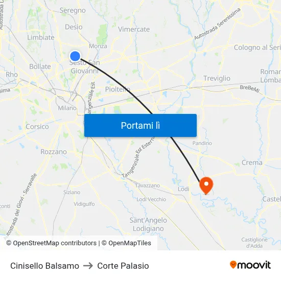 Cinisello Balsamo to Corte Palasio map
