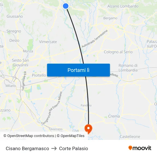 Cisano Bergamasco to Corte Palasio map