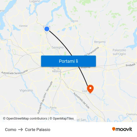 Como to Corte Palasio map