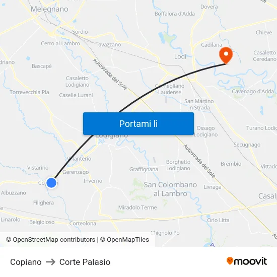 Copiano to Corte Palasio map
