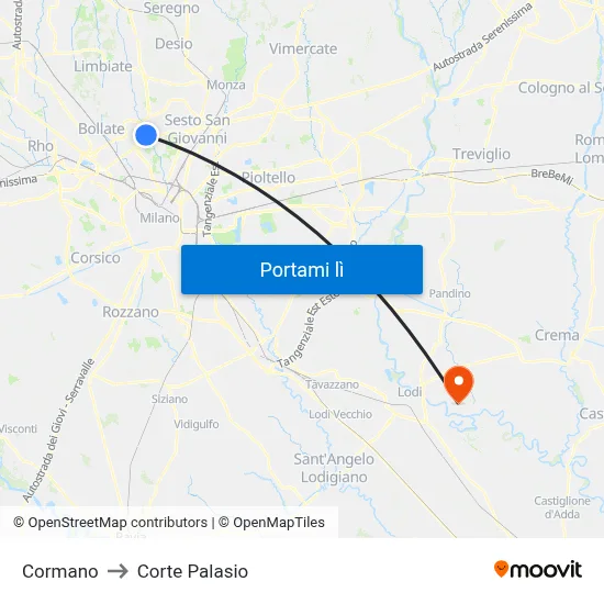 Cormano to Corte Palasio map