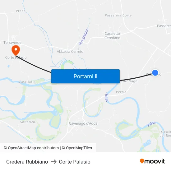 Credera Rubbiano to Corte Palasio map