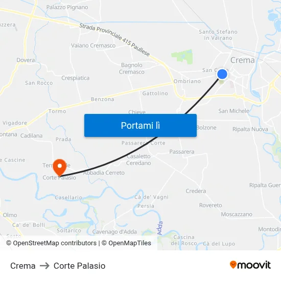 Crema to Corte Palasio map