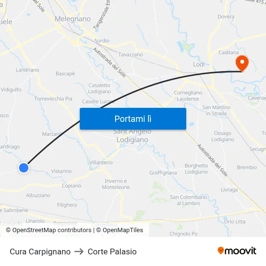 Cura Carpignano to Corte Palasio map