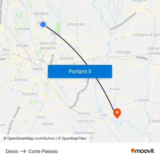 Desio to Corte Palasio map