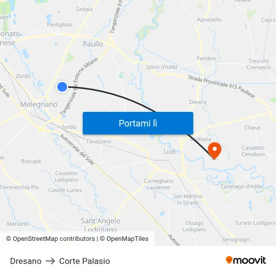 Dresano to Corte Palasio map