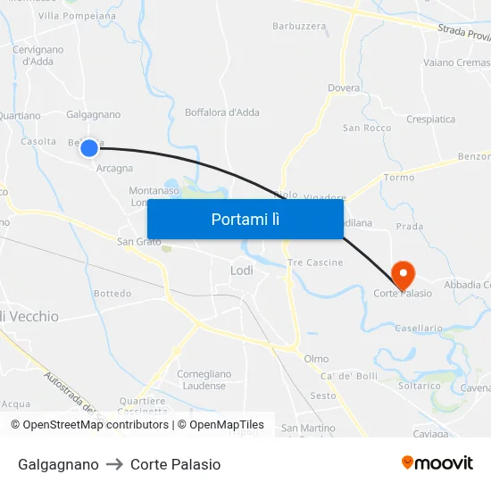 Galgagnano to Corte Palasio map