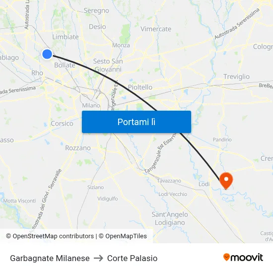 Garbagnate Milanese to Corte Palasio map