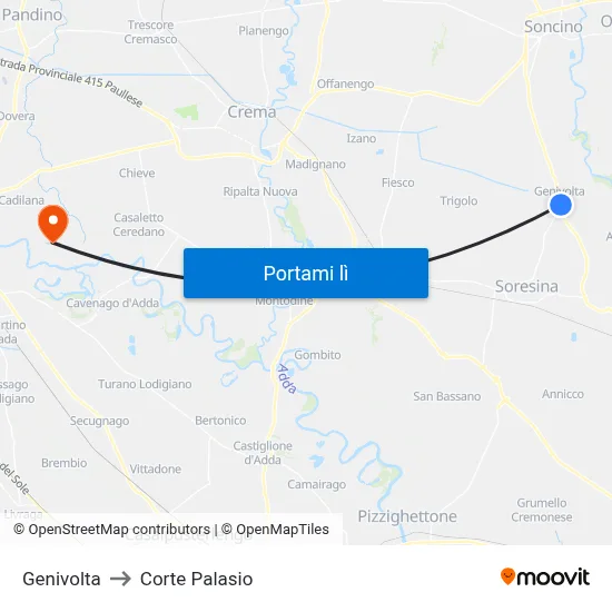 Genivolta to Corte Palasio map