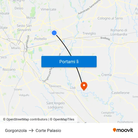 Gorgonzola to Corte Palasio map