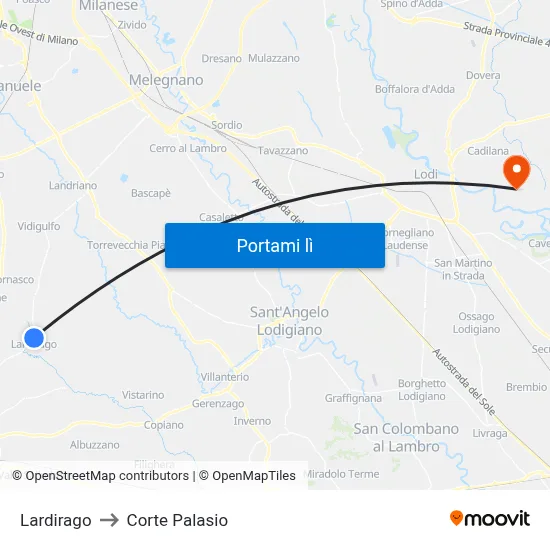 Lardirago to Corte Palasio map