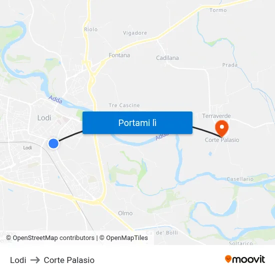 Lodi to Corte Palasio map