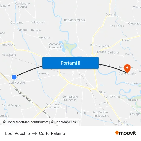 Lodi Vecchio to Corte Palasio map