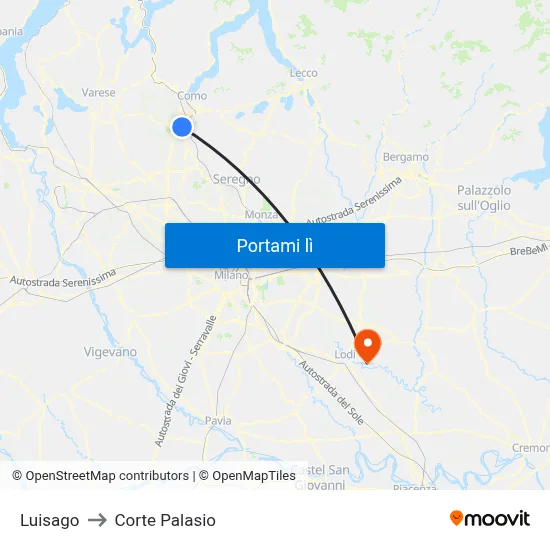 Luisago to Corte Palasio map