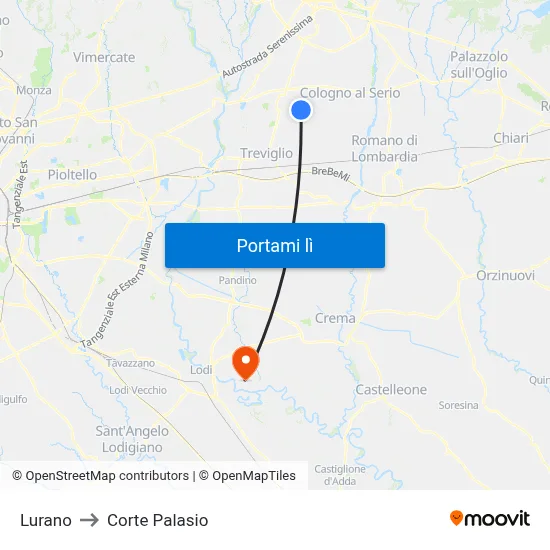 Lurano to Corte Palasio map